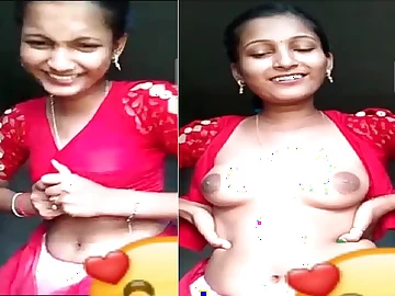 Naughty townsperson girl teases on touching half-shirt and display of her tits