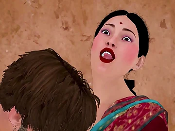 The lonely Indian lady satisfies will not hear of ambition with the landlord's man in Hindi