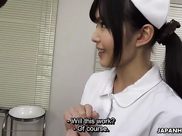 Shino Aoi, the killer Asian nurse, gives a dirty blowage to a patient's violated gam in the physician's office